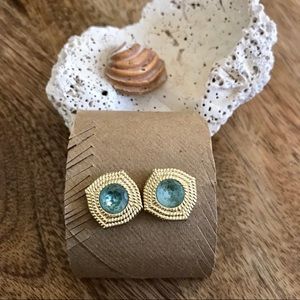 ‘Aquamarine’ (cubic zirconia) Gold Stud Earrings